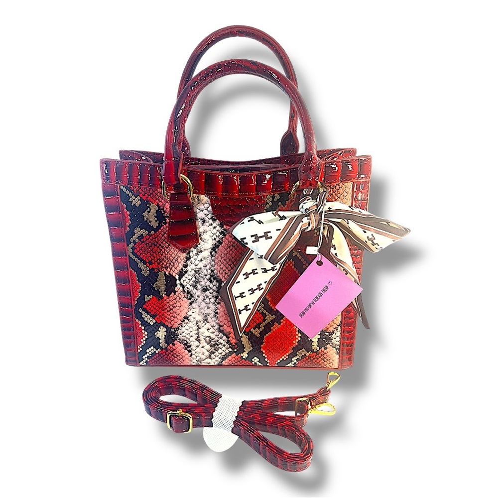 Reptile Embossed Red, Brown, Black Metallic Gold Crossbody/Shoulder/Satchel/NWT